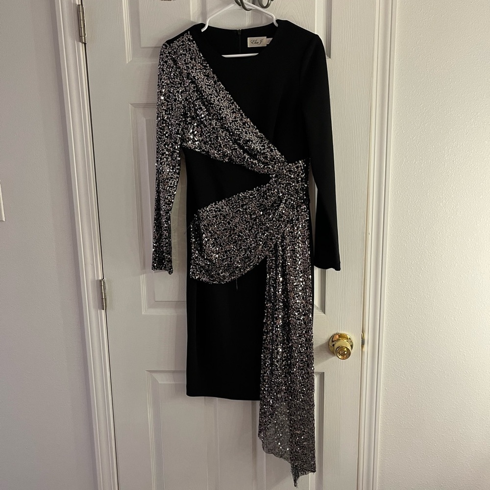 Elegant Black and Silver Sequin Dress